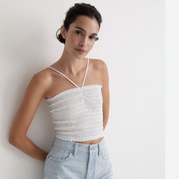 🏷️NWT: Poplin Smocked Halter Crop Top - Size Medium - Picture 1 of 6